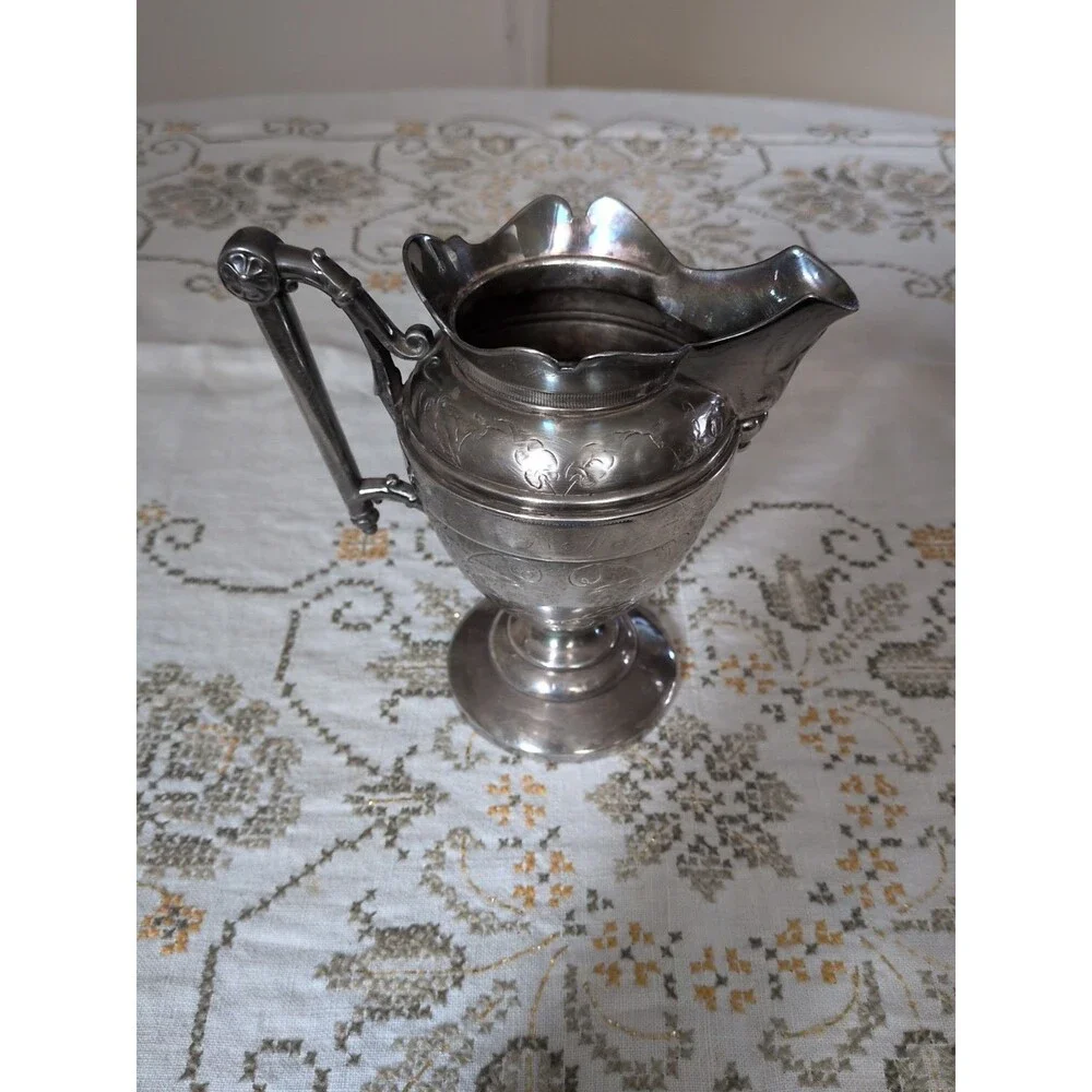 Simpson, Hall Miller Sugar Cream Floral Scrolls Quadruple Silver Plate 1872 Set